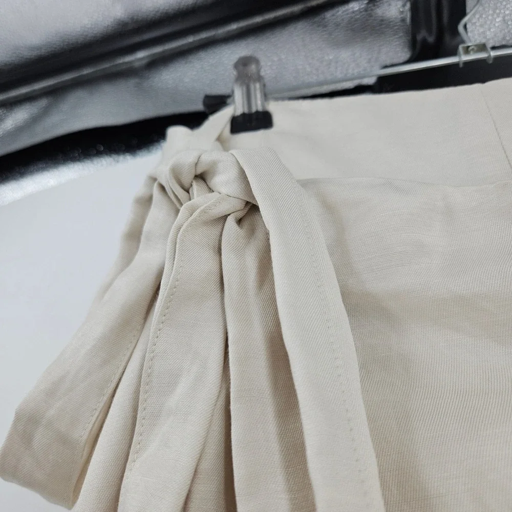 Banana Republic Linen Blend Wrap Wide Leg Lagenlook Pants Ivory Tie Waist NWT M